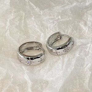 Elegant Silver Star Hoop Earrings Huggie